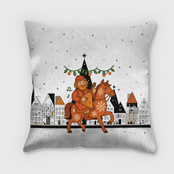 Подушка квадратная Новогодняя сказочная лошадка, цвет: 3D-принт
