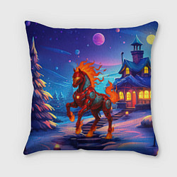 Подушка квадратная Металлическая красная лошадь, цвет: 3D-принт