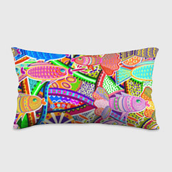 Подушка-антистресс Разноцветные яркие рыбки на абстрактном цветном фо, цвет: 3D-принт