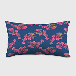 Подушка-антистресс Веточки айвы с розовыми цветами на синем фоне
