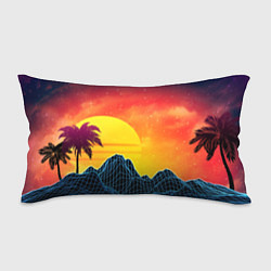 Подушка-антистресс Тропический остров на закате ретро иллюстрация