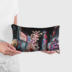 Подушка-антистресс Ветка сакуры на фоне ночного Токио - glitch, цвет: 3D-принт — фото 2