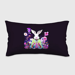 Подушка-антистресс Кролик в цветах на черном фоне, цвет: 3D-принт