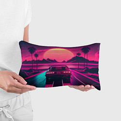 Подушка-антистресс Синтвейв закат и автомобиль, цвет: 3D-принт — фото 2