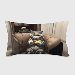 Подушка-антистресс Кот сидит на диване с напитком