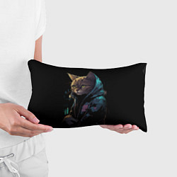 Подушка-антистресс Кот в стиле киберпанк, цвет: 3D-принт — фото 2