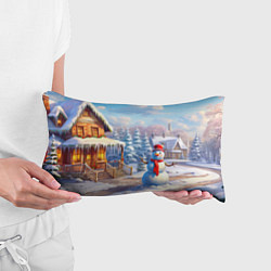 Подушка-антистресс Новогодняя деревня и снеговик, цвет: 3D-принт — фото 2