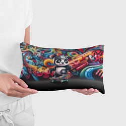Подушка-антистресс Панда - крутой скейтбордист на фоне граффити, цвет: 3D-принт — фото 2