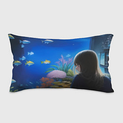 Подушка-антистресс Девушка смотрит на рыб в аквариуме, цвет: 3D-принт