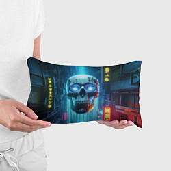 Подушка-антистресс Cyber skull - neon glow ai art, цвет: 3D-принт — фото 2