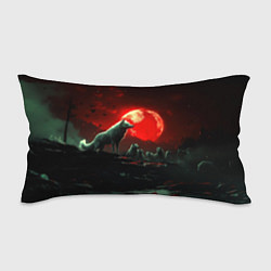 Подушка-антистресс Белый волк на фоне красной луны