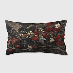 Подушка-антистресс Красные и белые листья на черном