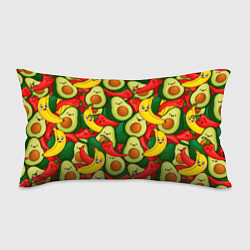 Подушка-антистресс Авокадо, бананы, перцы чили улыбаются - паттерн фр, цвет: 3D-принт