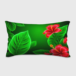 Подушка-антистресс Гибискус на зелёном - неоновые листья, цвет: 3D-принт