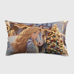 Подушка-антистресс Блондинка с новогодней лошадкой, цвет: 3D-принт