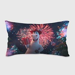 Подушка-антистресс Лошадь с подарком на фоне салюта, цвет: 3D-принт