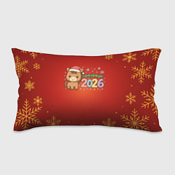 Подушка-антистресс Новогодняя лошадка 2026 на красном фоне