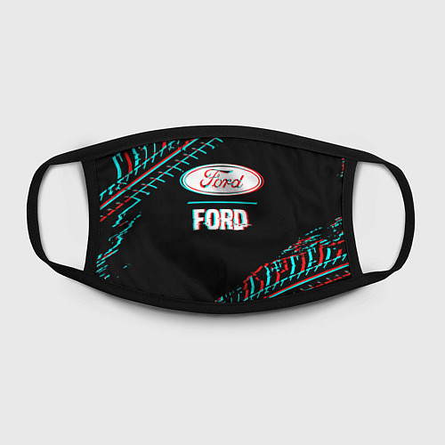 Маска для лица Значок Ford в стиле glitch на темном фоне / 3D-принт – фото 2