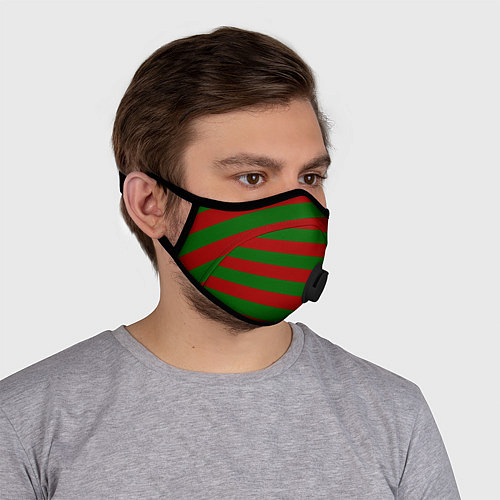 Маска с клапаном Красно-зеленые полоски / 3D-Черный – фото 4