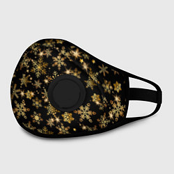 Маска с клапаном Россыпи золотых снежинок, цвет: 3D-черный — фото 2