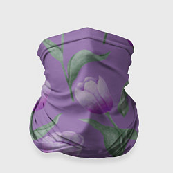 Бандана-труба Фиолетовые тюльпаны с зелеными листьями, цвет: 3D-принт