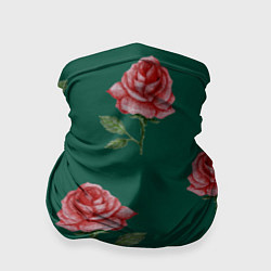 Бандана-труба Ярко красные розы на темно-зеленом фоне, цвет: 3D-принт