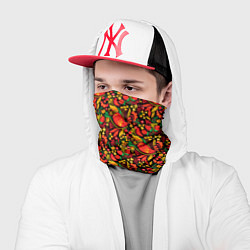 Бандана-труба Желтые и красные цветы, птицы и ягоды хохлома, цвет: 3D-принт — фото 2