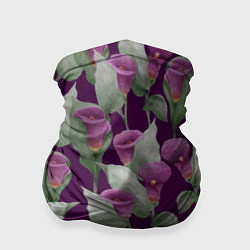 Бандана-труба Фиолетовые каллы на темно фиолетовом фоне, цвет: 3D-принт