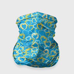 Бандана-труба Золотые и голубые сердца на небесно-синем фоне, цвет: 3D-принт