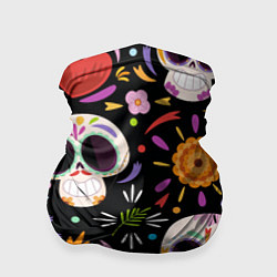 Бандана-труба Веселые черепа в цветах, цвет: 3D-принт