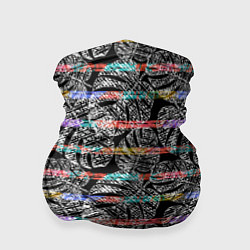 Бандана-труба Листья монстеры на черном в полоску, цвет: 3D-принт