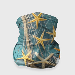 Бандана-труба Натюрморт из сети, морских звёзд и ракушек - лето, цвет: 3D-принт