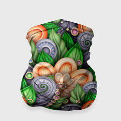 Бандана-труба Объемные лепестки цветов и листья, цвет: 3D-принт