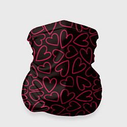 Бандана-труба Розовые сердечки на темном фоне, цвет: 3D-принт