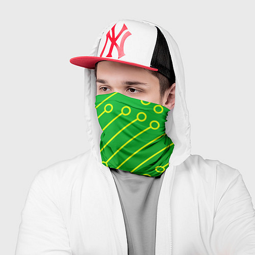 Бандана Технический зелёный паттерн с жёлтыми лучами / 3D-принт – фото 2