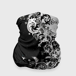 Бандана-труба Черно-белые цветы и колибри, цвет: 3D-принт