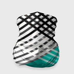 Бандана-труба Черно-белые переплетенные полосы на бирюзовом фоне, цвет: 3D-принт