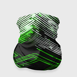 Бандана-труба Киберпанк линии белые и зелёные, цвет: 3D-принт