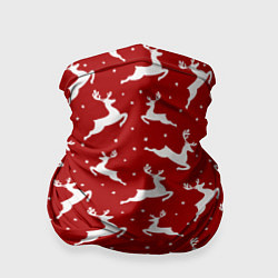 Бандана-труба Красный паттерн с новогодними оленями, цвет: 3D-принт