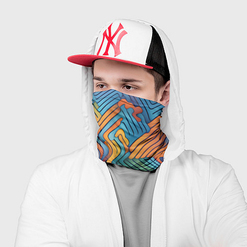 Бандана Волнистые линии жёлтые и голубые / 3D-принт – фото 2