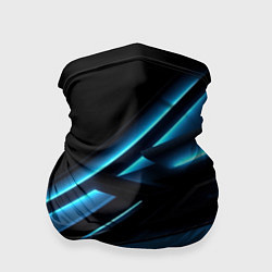 Бандана-труба Черная абстракция с синим неоновым ярким свечением, цвет: 3D-принт