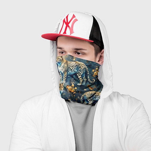 Бандана Леопард и золотые капли на синем фоне / 3D-принт – фото 2