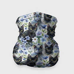 Бандана-труба Черные коты в незабудках, цвет: 3D-принт