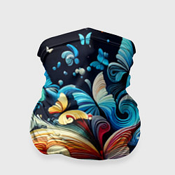 Бандана-труба Бабочки и цветы в ночи - фантазия, цвет: 3D-принт