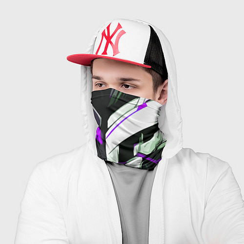 Бандана Хаотичная фиолетово-белая абстракция на чёрном фон / 3D-принт – фото 2