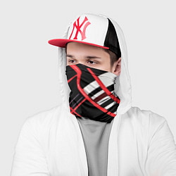 Бандана-труба Красно-белые линии на чёрном фоне, цвет: 3D-принт — фото 2
