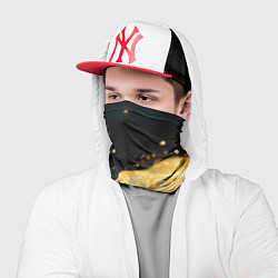 Бандана-труба Золотистая материя на черном фоне, цвет: 3D-принт — фото 2