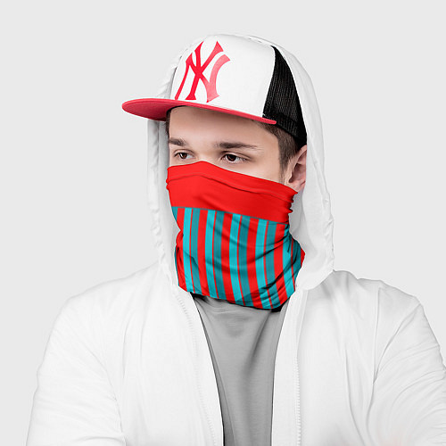 Бандана Красно синий комбинированный узор с полосами / 3D-принт – фото 2