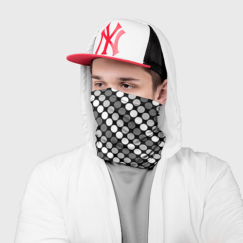 Бандана Белый серый горох на черном ретро / 3D-принт – фото 2