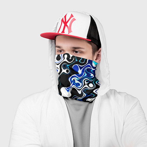 Бандана Абстракция разлитые краски чёрно-сине-белый / 3D-принт – фото 2